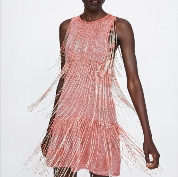Zara Limited Edition Beaded Fringe Dress Small - Picture 2 of 9